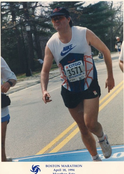Peter Alan Smith running the 1994 Boston Marathon for the Massachusetts Association for the Blind and Visually Impaired